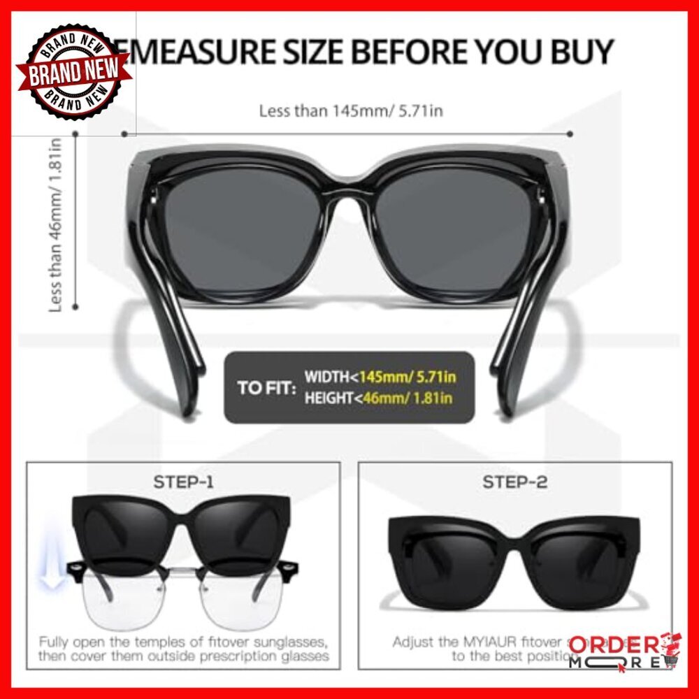 Women's Polarized Fit Over Glasses Sunglasses, Oversized Square Frame, UV400 - Picture 5 of 7